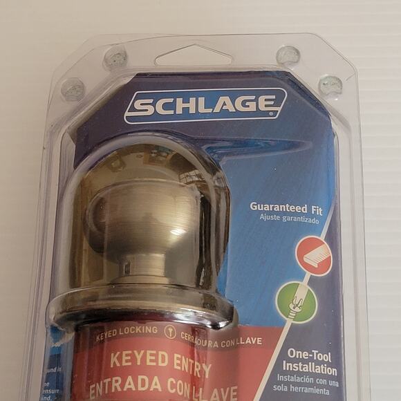 Schlage Antique Brass Finish Georgian Knob Residential Keyed Entry Locking New - Picture 2 of 13